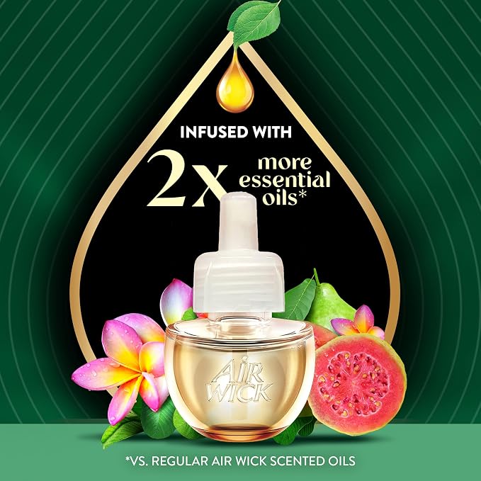 Air Wick Vibrant Plug in Scented Oil Refill, 5ct, Nectarine & Paradise Flower, Air Freshener, Essential Oils