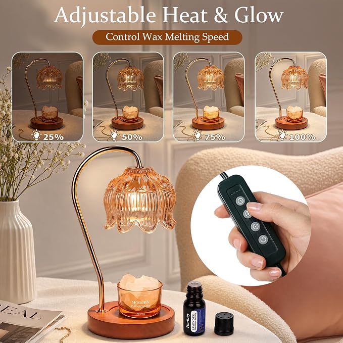 Funistree Flower Candle Warmer Lamp with Essential Oils Gift Set, Dimmable Candle Lamp Warmer with Timer, Wax Melter Lamp with Diffuser Stones, Christmas Birthday Gifts for Women Mom Wife Her