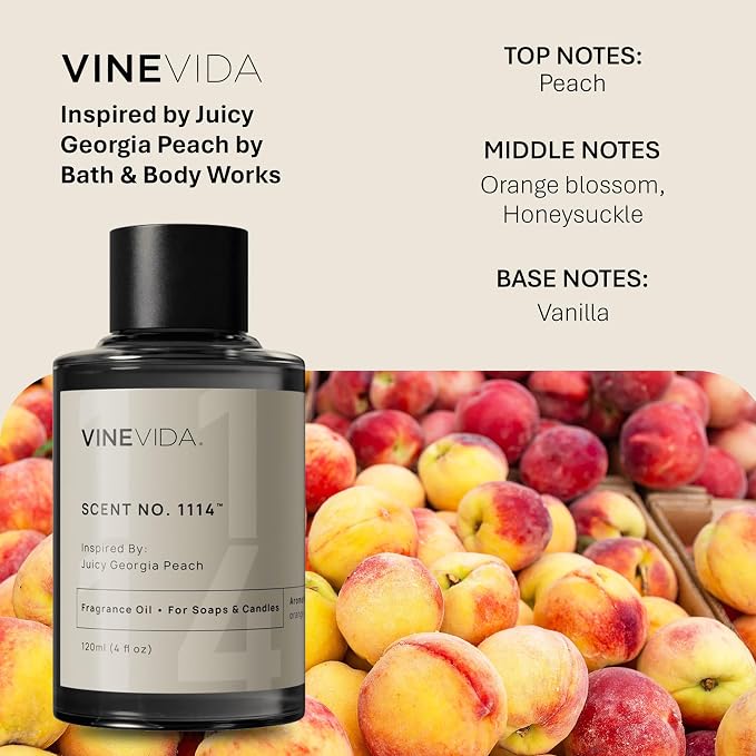 VINEVIDA [4oz] Juicy Georgia Peach Fragrance Oil for Candle Making and Soap Making - Premium Candle Scents for Soy Candles