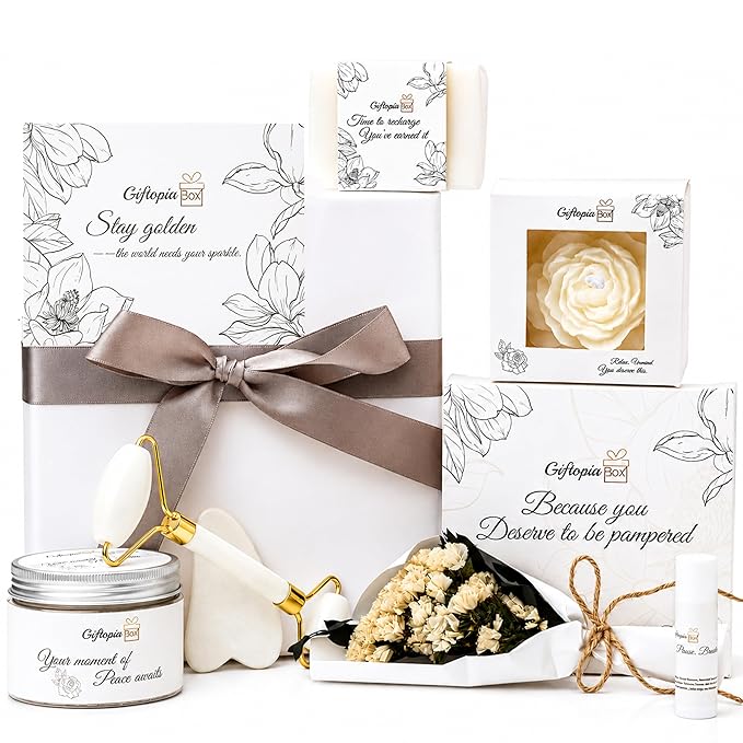 Luxury Spa Gifts for Women, Pamper Self Care Gift Set with Shower Steamers, Body Scrub, Candle & Gua Sha, Birthday, Bridal Shower & Thank You Gifts
