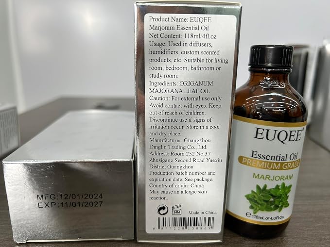 EUQEE Marjoram Essential Oil 118 ml Large Bottle Premium Marjoram Oil with Glass Dropper Great for Diffusers, Soap Candle Making - 4 oz