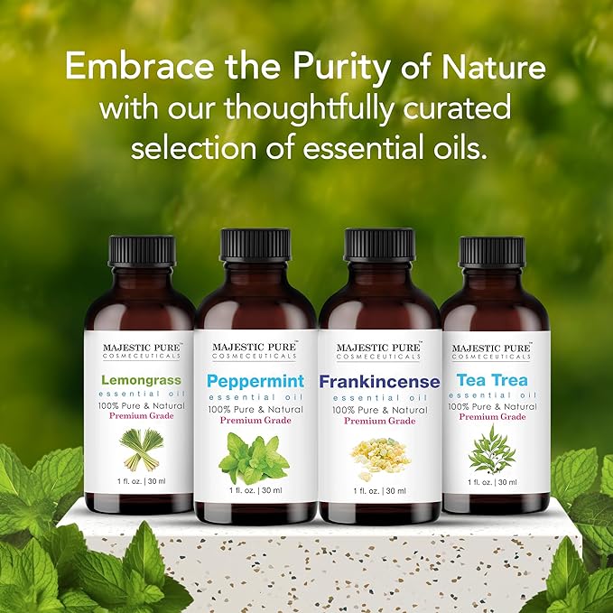 Majestic Pure Essential Oil with Glass Dropper - 100% Pure and Natural - Essential Oils for Diffuser, Aromatherapy, Soap and Candle Making, Peppermint Essential Oil, Peppermint Oil, 1 Fl Oz