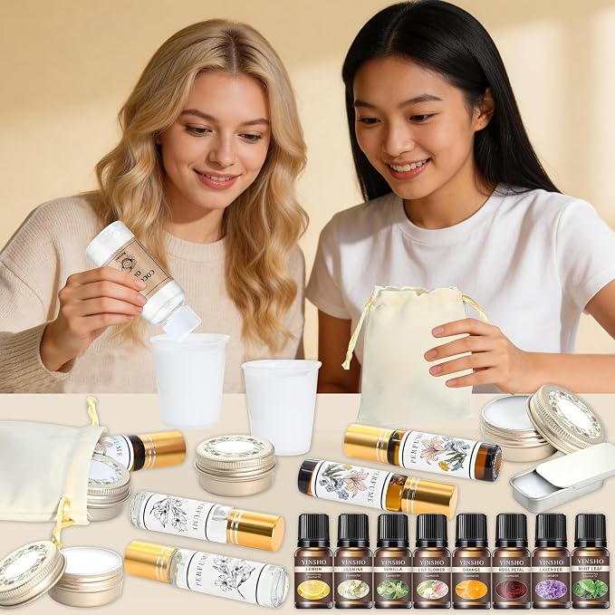 Perfume Making Kit- DIY Solid Perfume for Women, 2-in-1 Roller Perfume & Solid Cologne, Mini Perfume Set with Fragrances Bottle, Essential Oils, Perfume Travel Refillable Gift for Women, Men