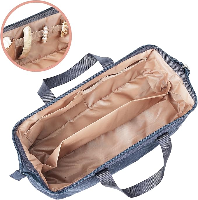 NISHEL Hair Tools Travel Carrying Bag, Portable Hair Air Wrap Dryer Case, Hair Dryer/Curling Iron/Airstraight Attachment Organizer, Aegean-Blue