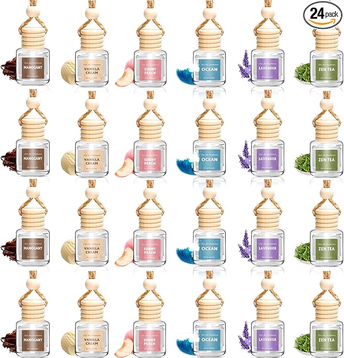 AROIC 24 Pack Car Air Freshener Diffuser, Long Lasting Hanging Fragrance Fresheners Set, Essential Oil Diffuser Scents Accessories, Cute Car Interior for Women & Men