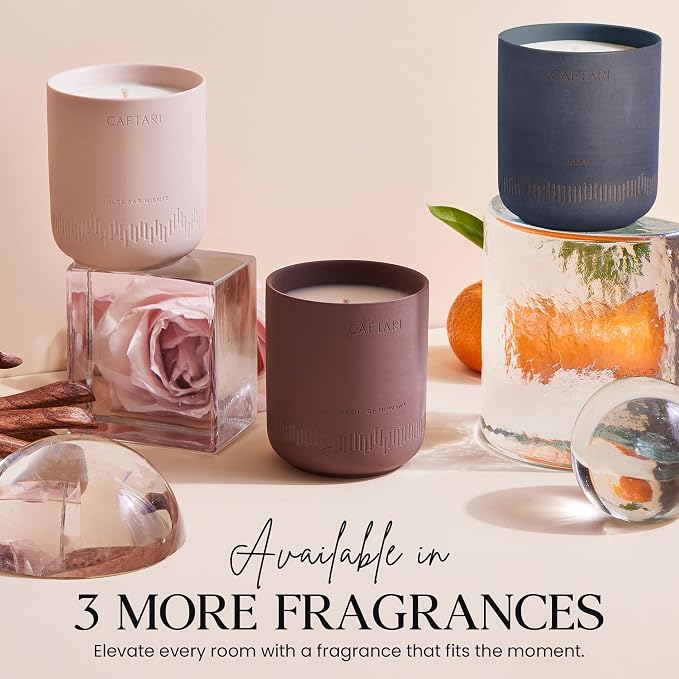 CAFTARI Elixir Scented Candle | Bergamot, Mandarin & Tea Accord | Soy Candles Non Toxic | 60- Hour Burn | Spring Candle | Uplifting Aromatherapy | Ceramic Jar | Luxury Gift for Women | 10.5 oz