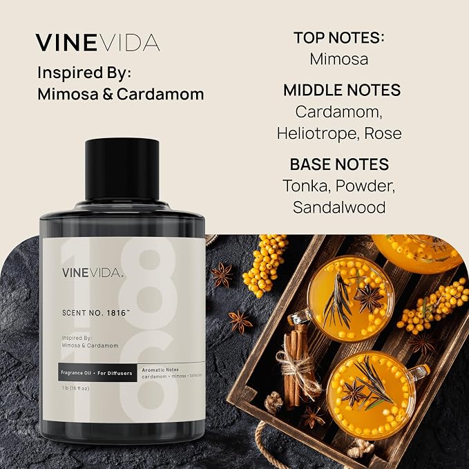 VINEVIDA [16 Oz] Inspired by: Mimosa & Cardamom; Diffuser Oil Refill | Premium Scent Diffuser Oil for Home | Non-Toxic Fragrance