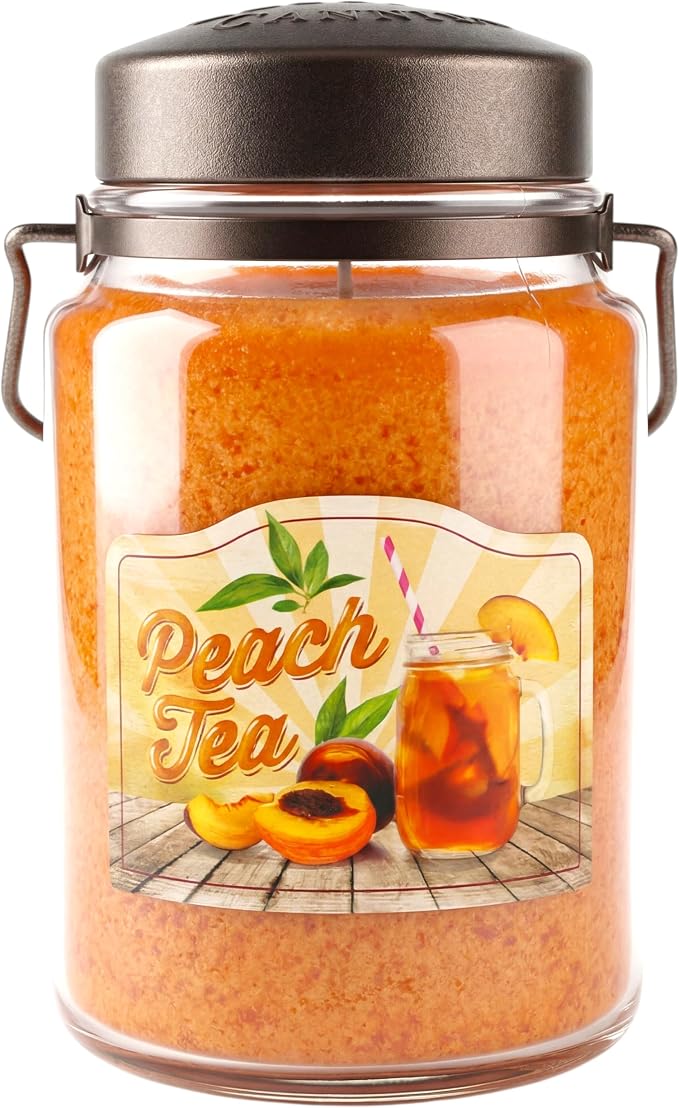 McCall’s Candles | Peach Tea | 26 oz Scented Candle | USA-Poured | Vintage Rustic Jar with Carrying Handle | Black Tea, Peach & Lemon Zest Fragrance