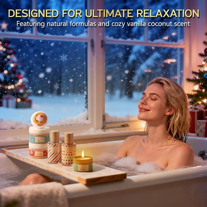 Spa Gifts for Women Bath Gift Set, 24 Pc Vanilla Coconut Luxury Bath Sets, Relaxing Spa Care Package Self Care Box Thank You Christmas Gifts for Women Mom Teen Girl Sister Friend Her Wife Girlfriend