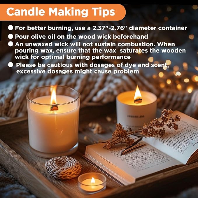 100 Pcs Thickened Wood Wicks, Wood Wicks for Candles Making with Wick Trimmer, Candle Wicks 5.1×0.5×0.04 Inches for DIY Candle-Making, Long Lasting Flame, Easy to Burn (50 Sets)