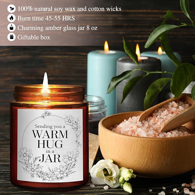 Sending You Warm Hug in a Jar Candle - Friendship Gifts for Women Men Best Friend - Relaxing Gift for Her Him - Natural Soy Candle for Home - Sea Salt Jasmine Scented Candles for Stress Relief