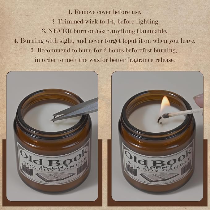 Old Book Candle, Book Lovers Gifts Ideas for Readers, Reading Accessories, Bookish Present, Birthday Gifts for Women, Bookworm, Librarian, Men