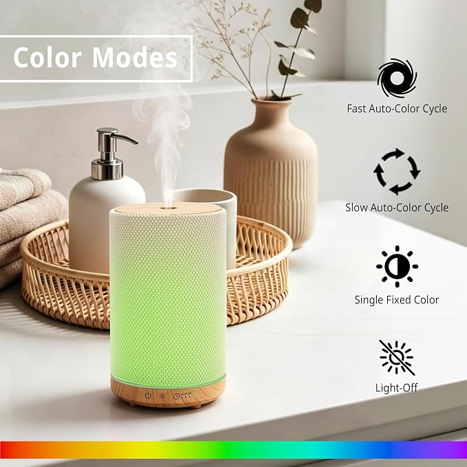 Essential Oil Diffuser 150ml, Fabric Texture Ultrasonic Aromatherapy Diffuser with 1/2/4H Timer, 7 Color Lights, Auto Shut-Off, Ultra-Quiet for Bedroom Home Office (Wood)