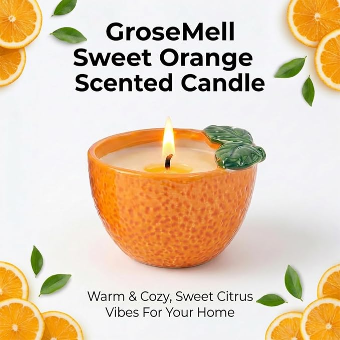 Orange Scented Candle – 4.23 oz (120g) Natural Soy Wax, 30-Hour Clean Burn, Orange-Shaped Ceramic Jar, Home Fragrance & Thoughtful Gift for Home
