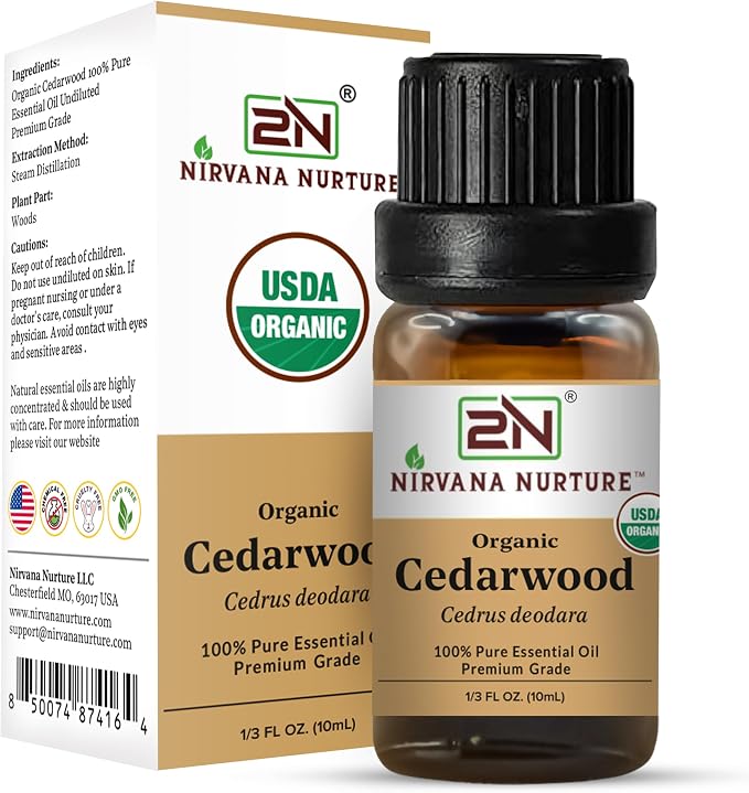Cedarwood Essential Oil, USDA Certified Organic, 100% Pure Undiluted, Aromatherapy Oil for Diffuser, Hair & Skin Care