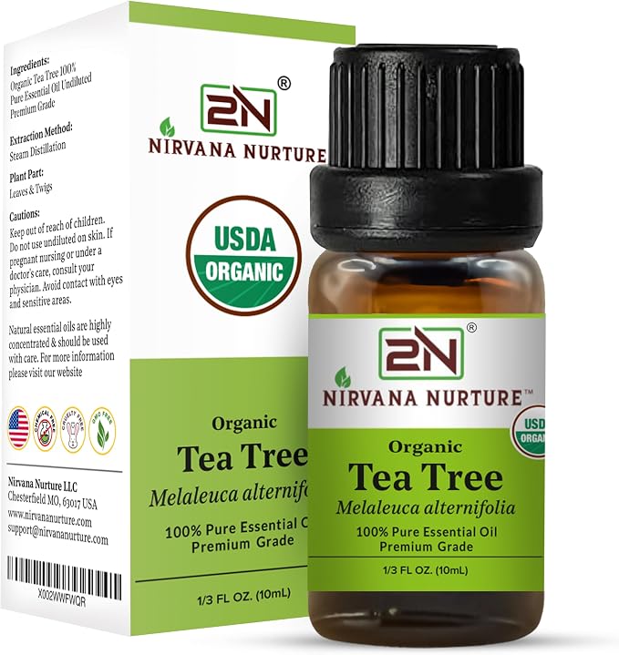 Tea Tree Essential Oil, USDA Certified Organic, 100% Pure Undiluted, Aromatherapy Oil for Diffuser, Hair & Skin Care