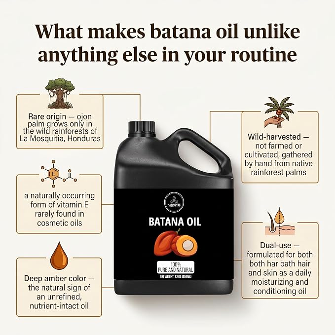 Naturevibe Botanicals Batana Oil 32 oz 100% Pure & Natural Oil for Hair, Skin & Scalp Care | Deep Moisturizing Body Oil | Ideal for Dry Hair, Massage & Daily Use (946 ml)