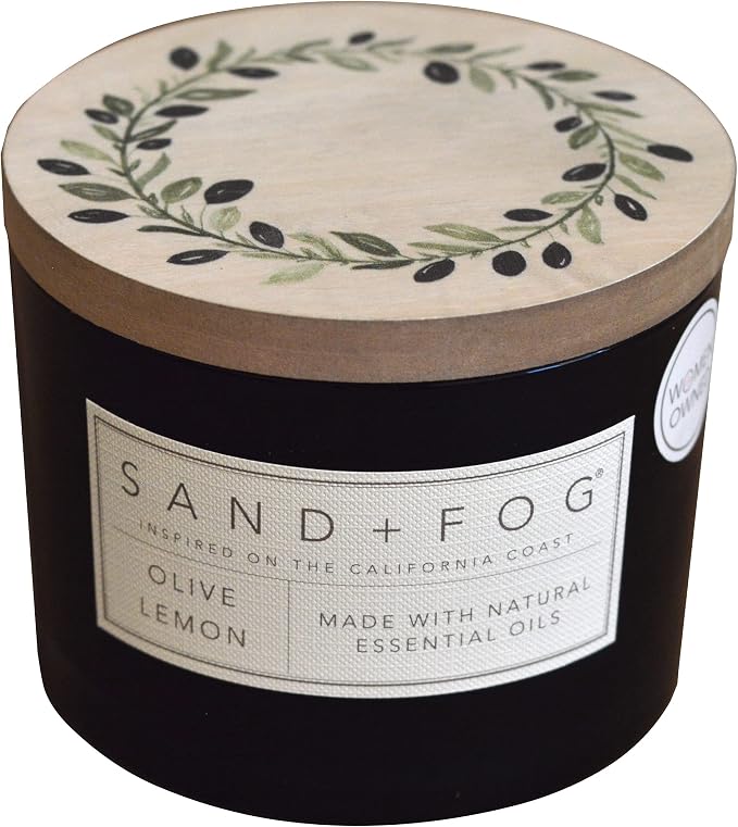 Sand + Fog Scented Candle – Olive Lemon – Additional Scents and Sizes – 100% Cotton Lead-Free Wick - Luxury Air Freshening Jar Candles - Perfect Home Decor – 12oz