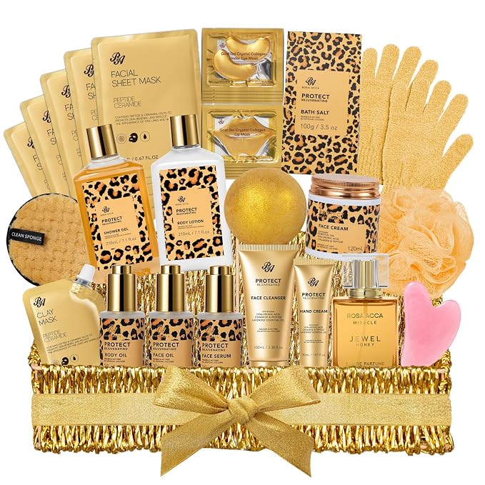Gifts for Women, Gifts Basket for Women, 32 Pcs Honey & Almond Bath & Body Gift Basket, Hydrating Face Skin Care Gift Set, Self-Care Home Spa Basket Gift Set, Birthday, Christmas, Anniversary