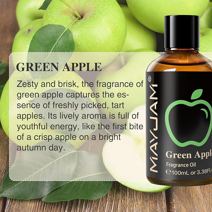MAYJAM 3.38FL.OZ Green Apple Fragrance Oils with Glass Dropper, 100ML Essential Oils for Diffusers for Home, Long Lasting Scented Oils for Diffusers Soap Candle Making