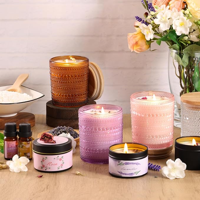 DARJEN Candle Making Kits for Adults- Candle Making Supplies with 4 Candle Jars(Clear, Pink, Purple, Amber), Candle Tins, Soy Wax, Scents, Dried Flower & More, DIY Starter Candle Making Kit Home Decor