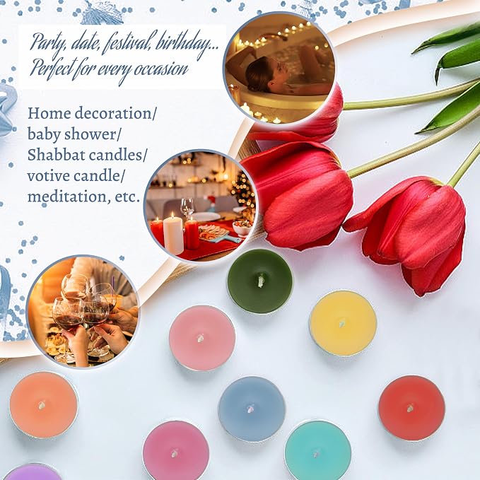 Ocean Sea Salt Scented Tealight Candles, Blue Scent Tea Lights Candles Clear Cup, 24 Pack Colored Tealights Candle, 6 Hour Burn Time Tea Candles for Party, Decor, Spa, Shabbat