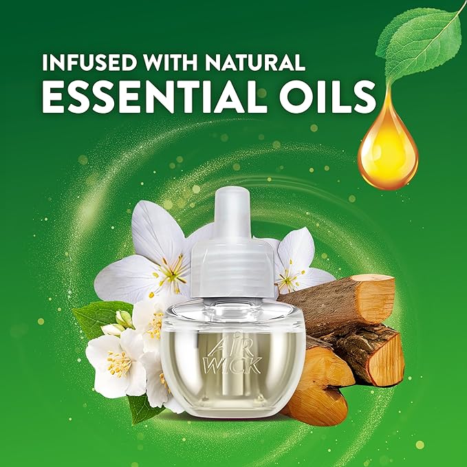 Air Wick Plug-In Scented Oil Refills, 6 Count, Warm Woods and Jasmine, Air Freshener, Essential Oils