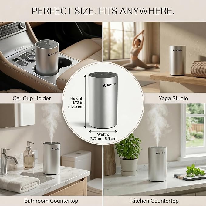 GentleJet LiteMist Waterless Rechargeable Aroma Diffuser for Bedroom, Office & Car, Cold-Air Essential Oil Mist, Aluminum Body, 20ml