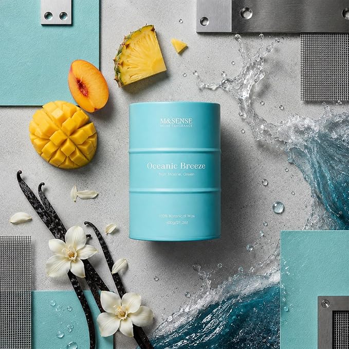 M&SENSE Oceanic Breeze Scented Candles Large Summer Candle, Beach Soy Candles 21.2oz 120 Hour Slow Burning,Aromatherapy Candle for Stress Relief Meditation Relaxing