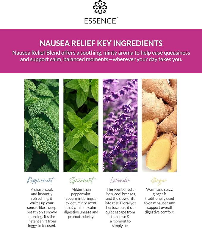 Essence Pearl Travel Case | Nausea Relief Essential Oil | Aromatherapy Nasal Diffuser & Essential Oil Carrying Case | Peppermint & Ginger Blend | Travel-Friendly Kit | White Pod