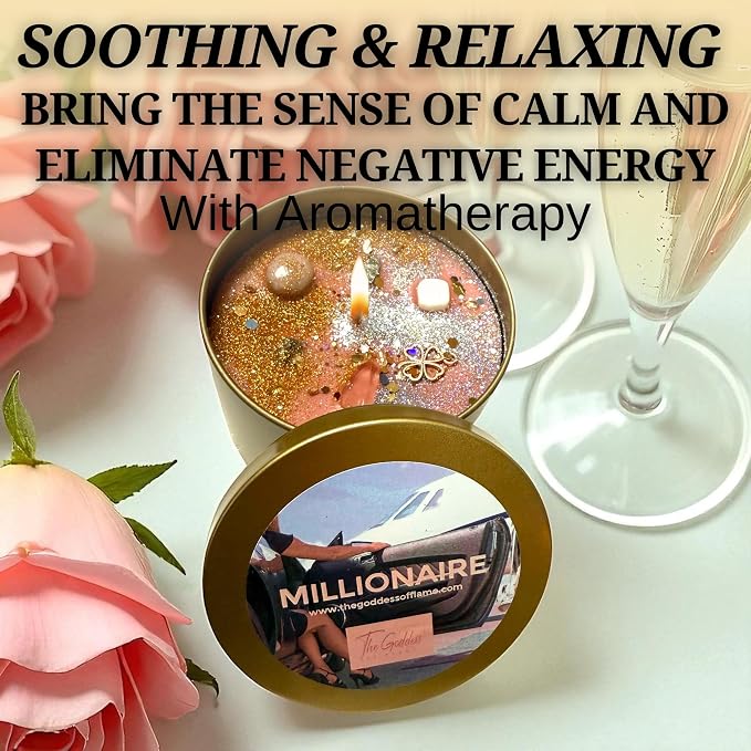 Millionaire Candle – Wealth, Abundance & Prosperity Ritual Candle | Hand-Poured Soy Wax with Crystals & Herbs | Intention Candle for Success, Manifestation & Good Fortune (8oz)