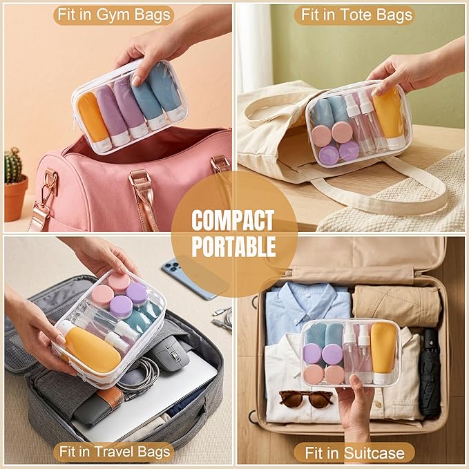 DEWSENSI 20 Pack Travel Bottles Set for Toiletries TSA Approved, Leak Proof Travel Size Containers Kit Portable Refillable Travel Accessories for Shampoo Conditioner Lotion Liquids (Multi-color)