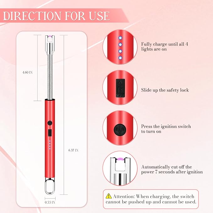 Electric Lighter, Candle Lighter Flameless Windproof with 360° Flexible Neck & LED Power Display, Type C Arc Rechargeable Lighters for BBQ, Camping, Cooking, Gift for Christmas, Thanksgiving, Birthday