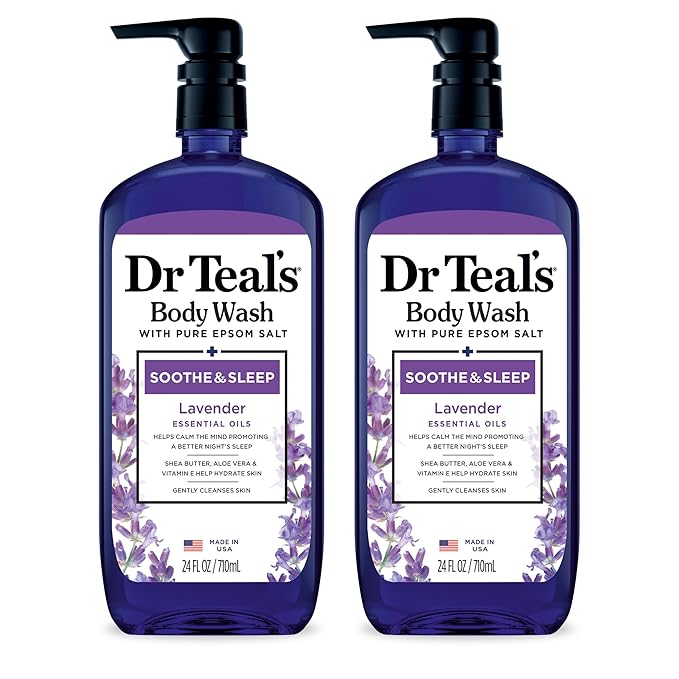 Dr Teal's Body Wash with Pure Epsom Salt, Soothe & Sleep with Lavender, 24 fl oz (Pack of 2)