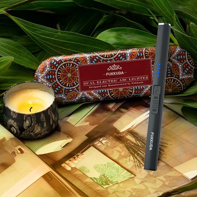FUKKUDA Electric Candle Lighter with Gift Box - USB Rechargeable Windproof & Flameless Plasma Arc Lighter for Candles, Bohemia Box Obsidian Black