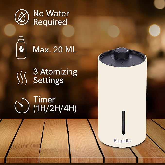 BlueHills Waterless Cordless Essential Oil Diffuser for Home Car Office Hotel Travel Long Runtime Compact Premium Small Aroma Diffuser – J09 Beige