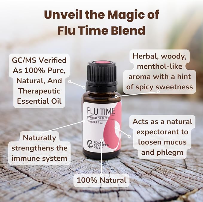 Rocky Mountain Oils Flu Time Essential Oil Blend with Essential Oils - Aromatherapy Oils for Topical Use - Therapeutic Grade Essential Oils - 15ml
