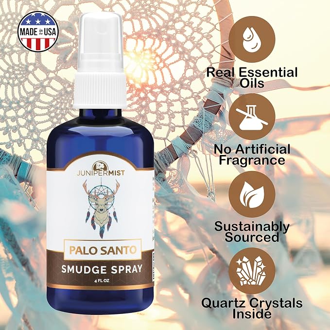 Palo Santo & Sage Smudge Spray (114ml), Palo Santo Essential Oil Spray for Cleansing Negative Energy, Spiritual Room Spray, Smokeless Smudge Spray, Aura Cleansing & Protection UK