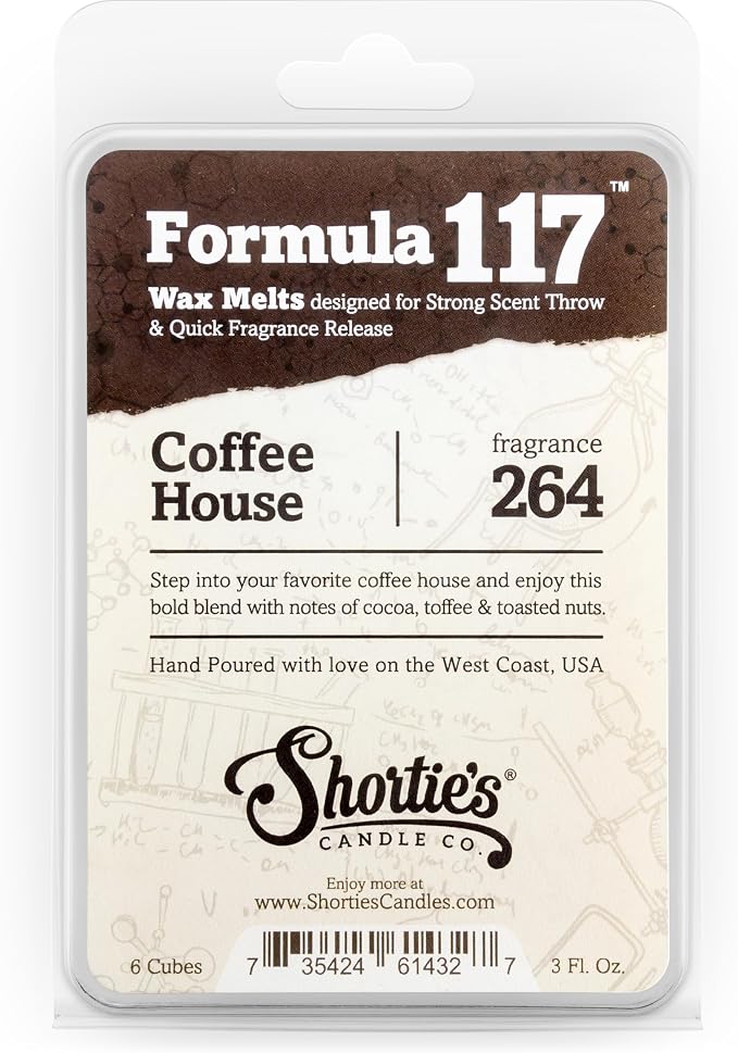 Shortie's Candle Company Coffee House Premium Wax Melts - 3 Oz., Strong & Long Lasting, Non-Toxic - Made with Essential & Natural Oils - Formula 117