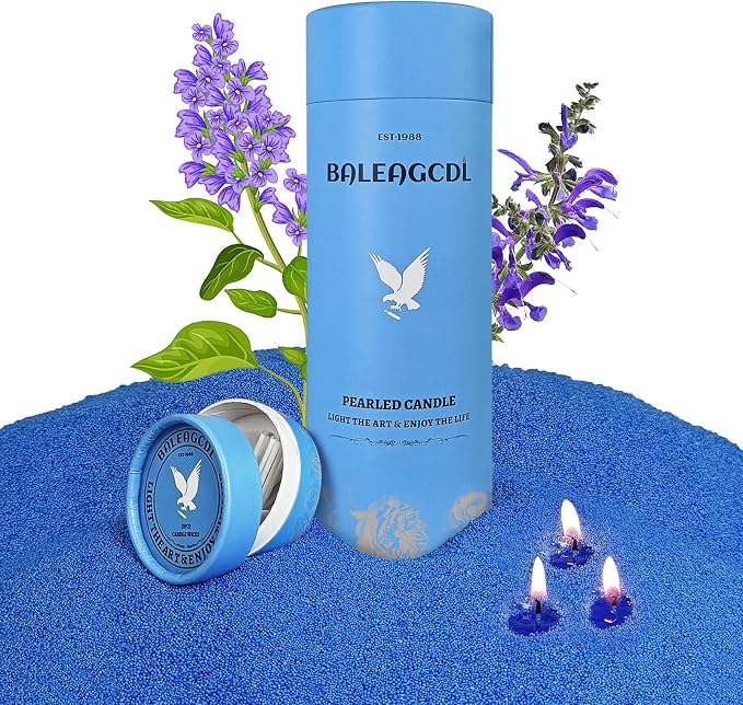 Dewdrop Sage Pearled Candle – 18oz Sage Scented Sand Candles with 30 Wicks | Refillable Dark Blue Wax Long-Lasting Powder 120 Hours for Meditation & Relaxation