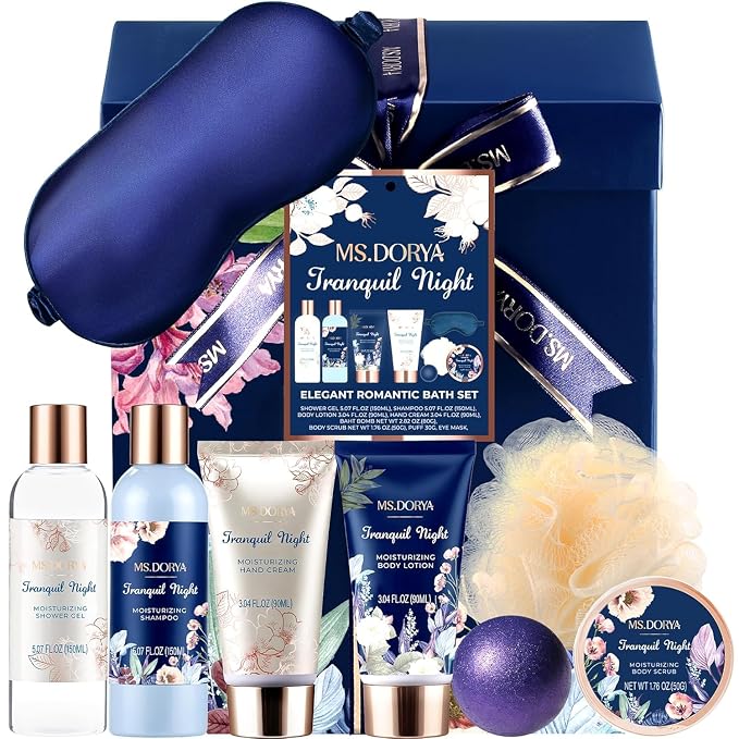Women's Birthday Spa Gifts- Birthday Bath Gift Sets with Body Lotion, Shower Gel, Hand Cream & Body Scrub - Lavender Chamomile Scent Self Care Gifts for Women Wife Girlfriend - Relaxing Home Spa Kit