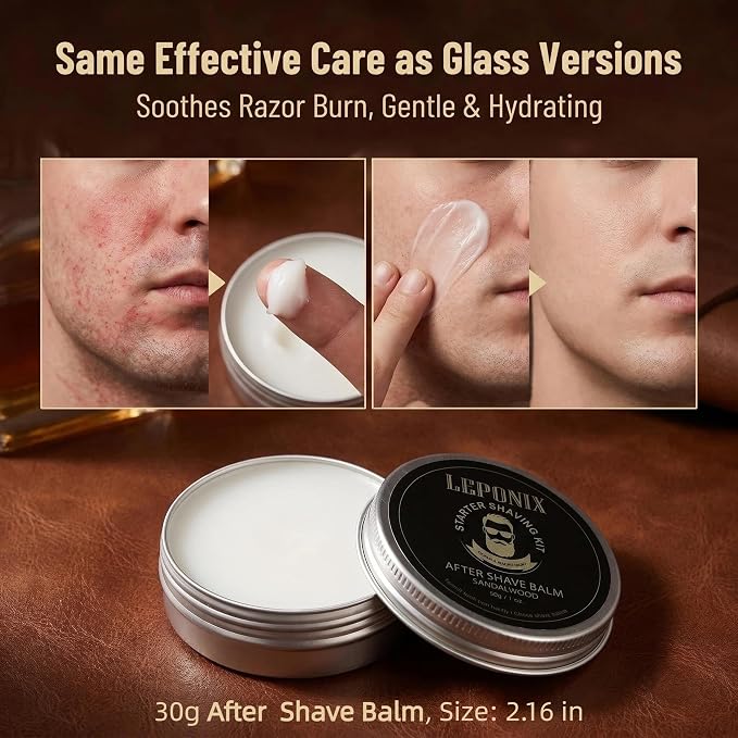 Shaving Kit, TSA Approved Travel Size Grooming Set - 60ml 2-in-1 Facial Cleanser & Shaving Cream, Shaving Brush and Bowl & 30g Solid Aftershave Balm, Gift Set for Men Boyfriend Stocking Stuffers