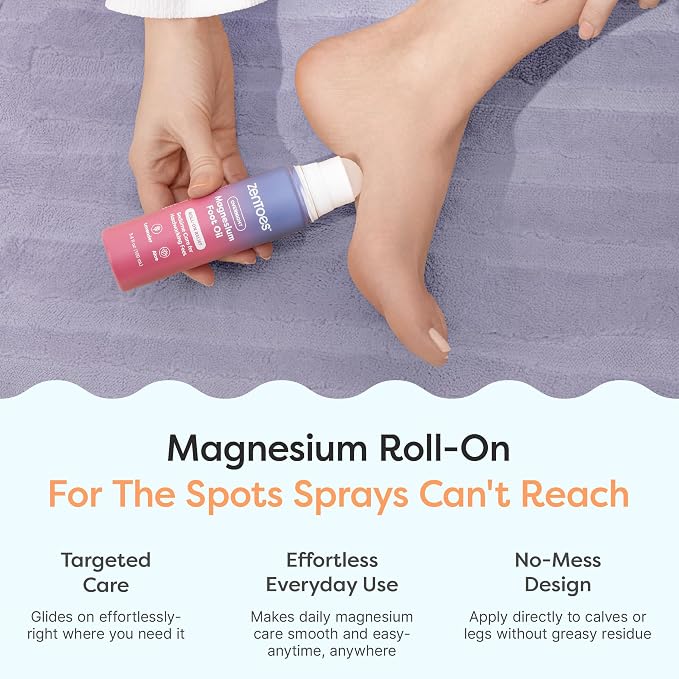 ZenToes Magnesium Oil for Feet | Targeted Tension Relief Roller Ball for Restless Legs & Feet | Magnesium Spray Alternative for Restful Sleep | Lavender & Mint Scent | 3.4oz, Pack of 2