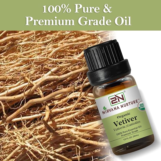 Vetiver Essential Oil, USDA Certified Organic, 100% Pure Undiluted, Aromatherapy Oil for Diffuser, Hair & Skin Care