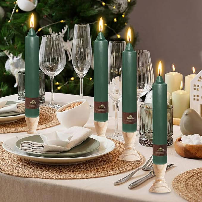 Christmas Green Candle 9 Inch Tall Smokeless Taper Candles 4 Pack Unscented Dinner Candle for Christmas Festive, Halloween Thanksgiving Day Fall Home Decor