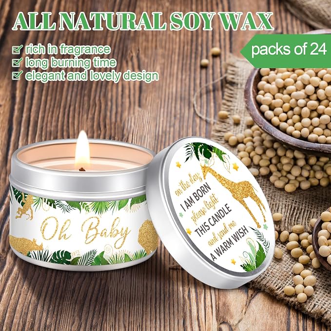 MTLEE 24 Pcs Jungle Animal Baby Shower Party Favors Candles Lavender Scented Baby Shower Favors for Guests Rustic Tealights Candles Gender Reveal Return Gifts (1.2 oz, Khaki)