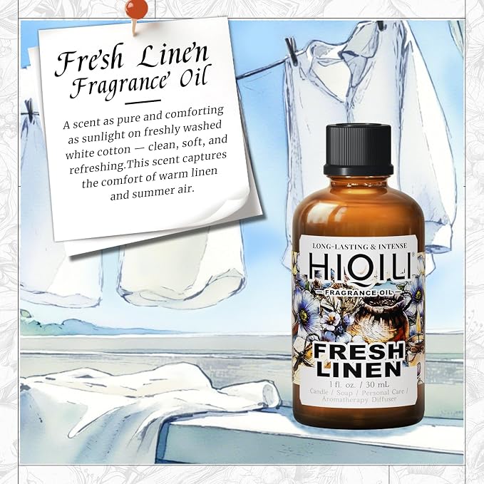HIQILI Fresh Linen Fragrance Oil for Candle & Room Spray Making, Add to Dryer Balls, Freshie Scents for Essential Oils Diffuser - 1 Fl Oz