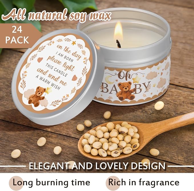 MTLEE 24 Pcs Bear Baby Shower Party Favors Candles Lavender Scented Baby Shower Favors for Guests Rustic Tealights Candles Gender Reveal Return Gifts (1.2 oz, Brown)