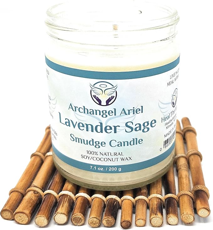 Heal The Masses Lavender Sage Candle - Archangel Ariel Candle for Chakra Healing & Energy Cleansing - Reiki Charged White Sage for Home (7 oz)