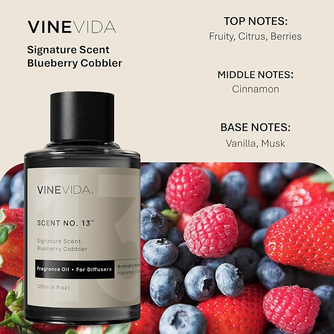 VINEVIDA [4 Fl Oz] Blueberry Cobbler Fragrance Oil for Cold Air Diffusers, Essential Oils for Diffuser Oil Refill & Air Freshener Room Spray